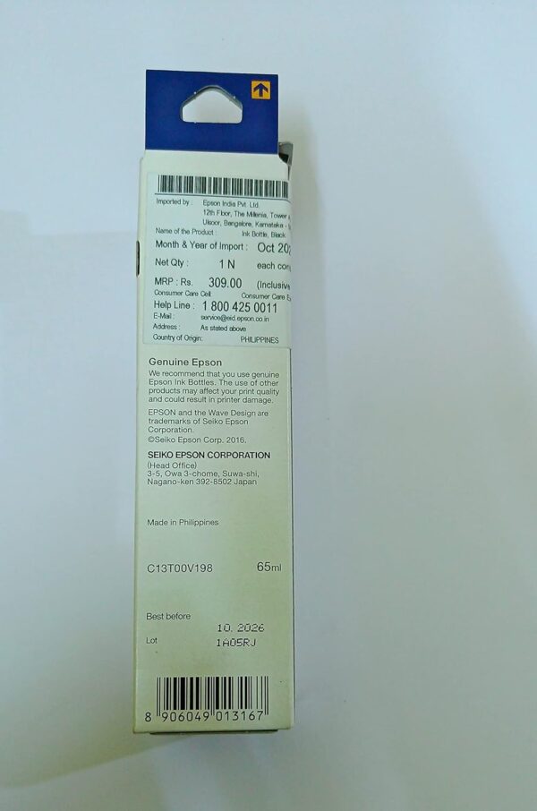 Epson 003 65 ml for EcoTank L1110/L3100/L3101/L3110/L3115/L3116/L3150/L3151/L3152/L3156/L5190 Black Ink Bottle