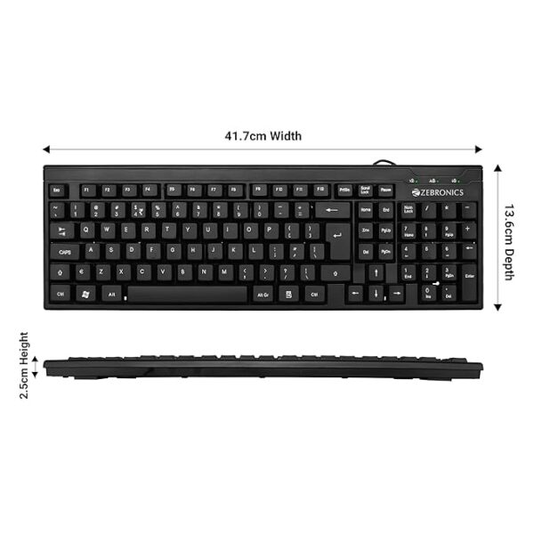 ZEBRONICS Zeb- KB35 USB Wired Keyboard with Rupee Key,Spill-Proof and Slim Design (Black)